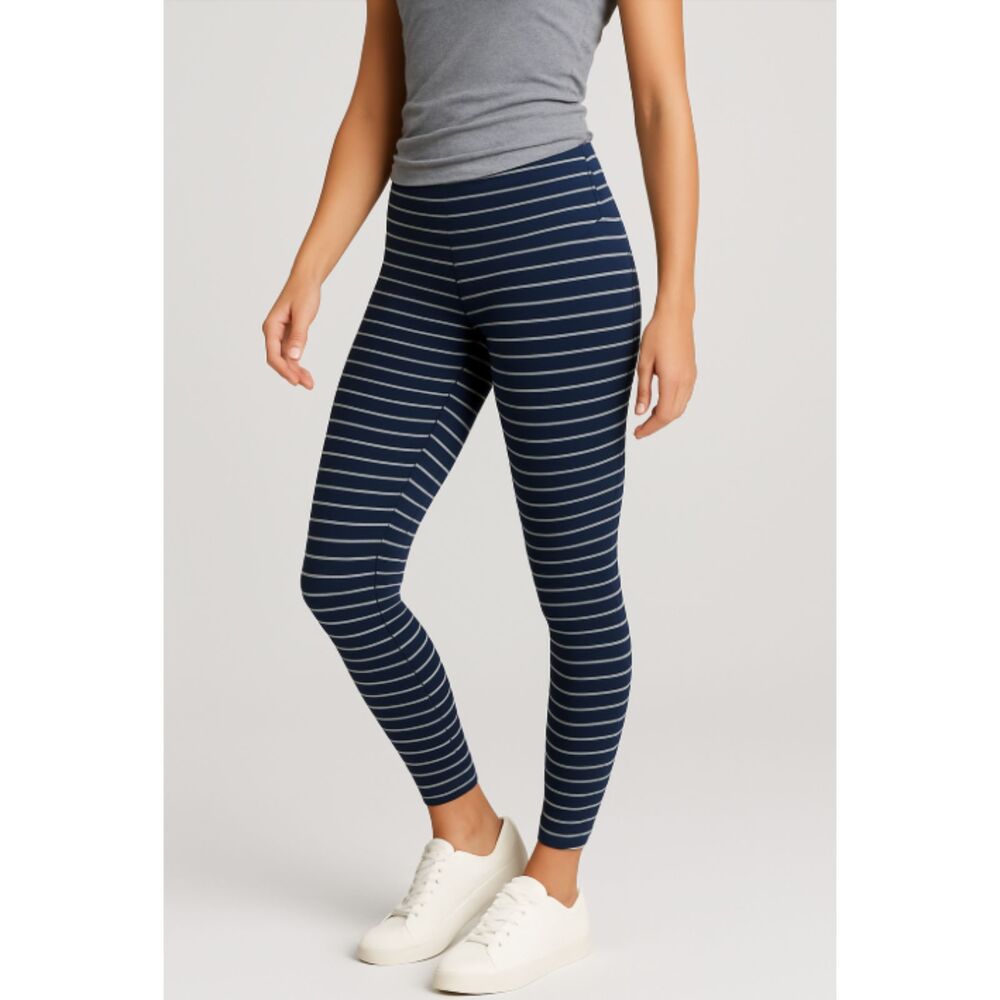 Athleta Leggings XS Blue White Stripe High Waist 7/8 Length Gym Yoga Workout